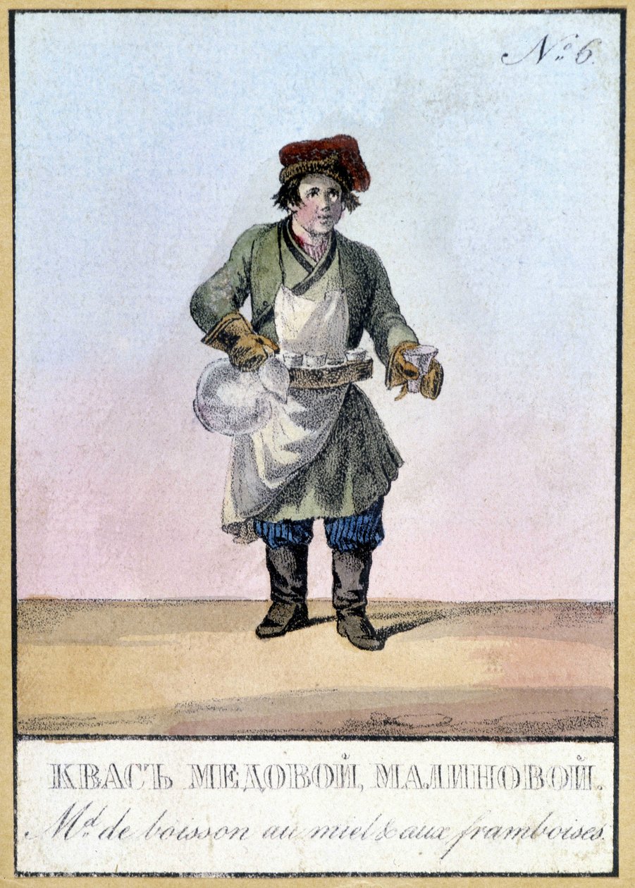 Honning- og hindbærdrikhandler i Rusland i det 19. århundrede. Illustration af det 19. århundrede. af Unknown artist