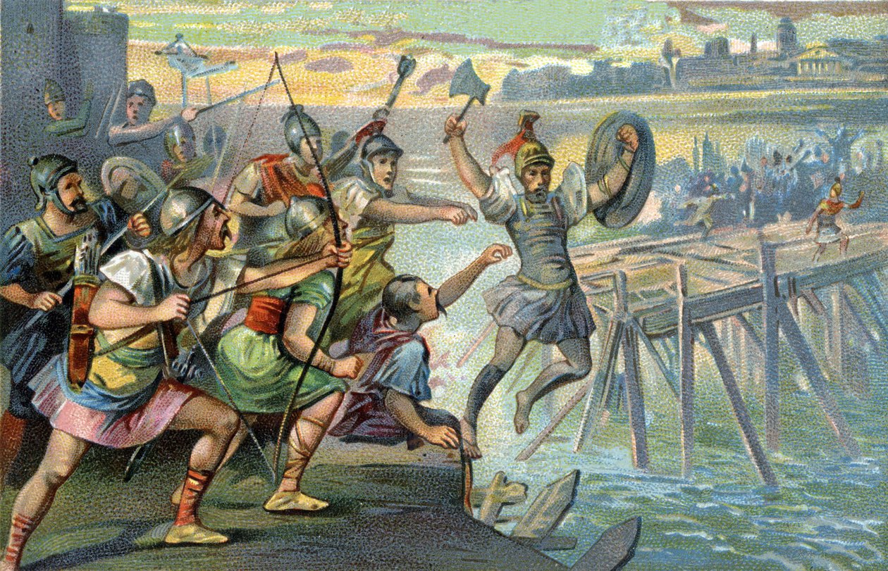 Horatius Cocles (Horatius Le Borgne), legendarisk helt, der forsvarede den eneste bro, der krydsede Tiberen, da den unge romerske republik blev truet af etruskeren Lars Porsenna, 507 f.Kr. af Unknown artist