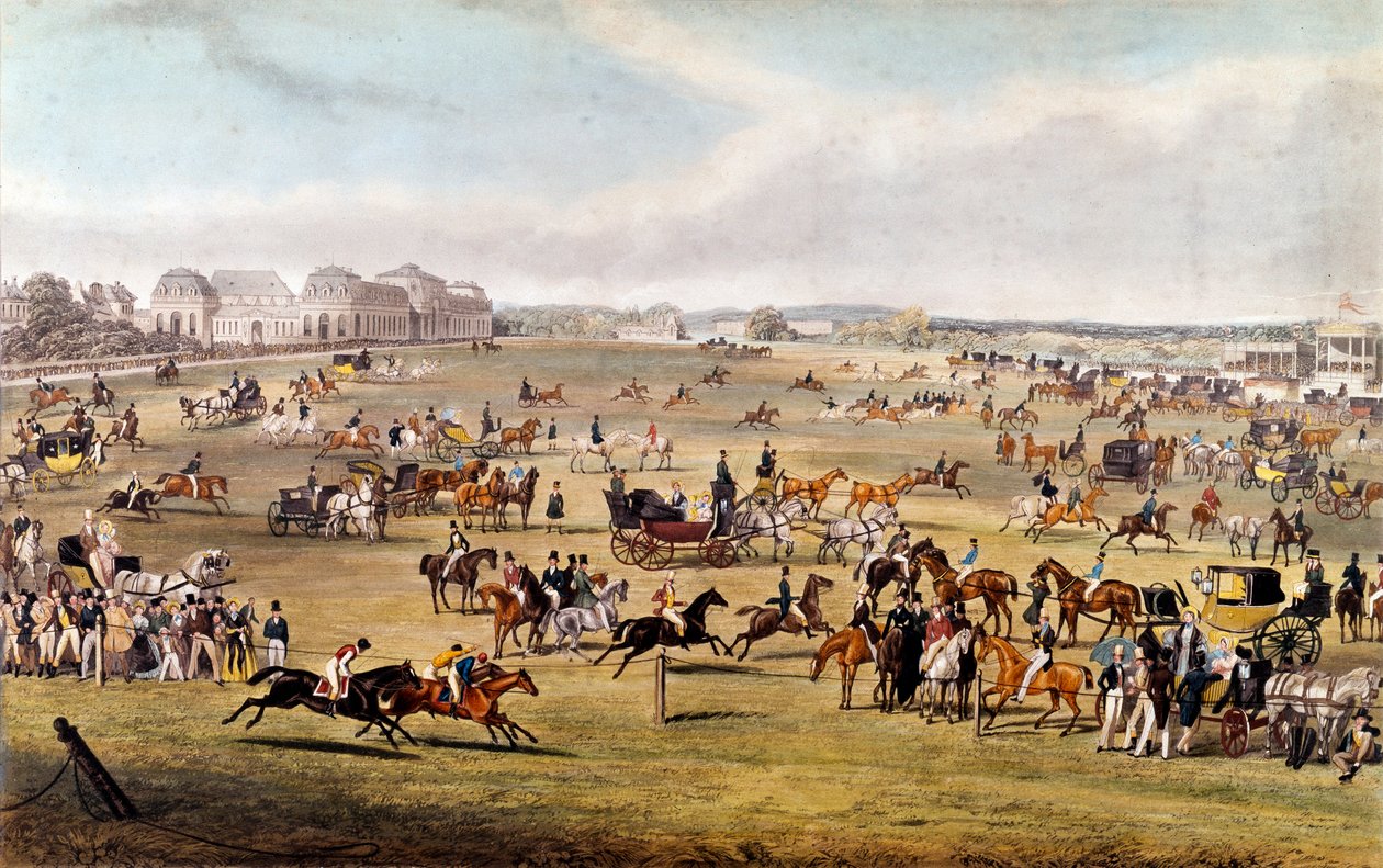 Hestevæddeløb ved Chantilly under protektion af hertugen af Orleans gravering af 1841. Privat samling af Unknown artist