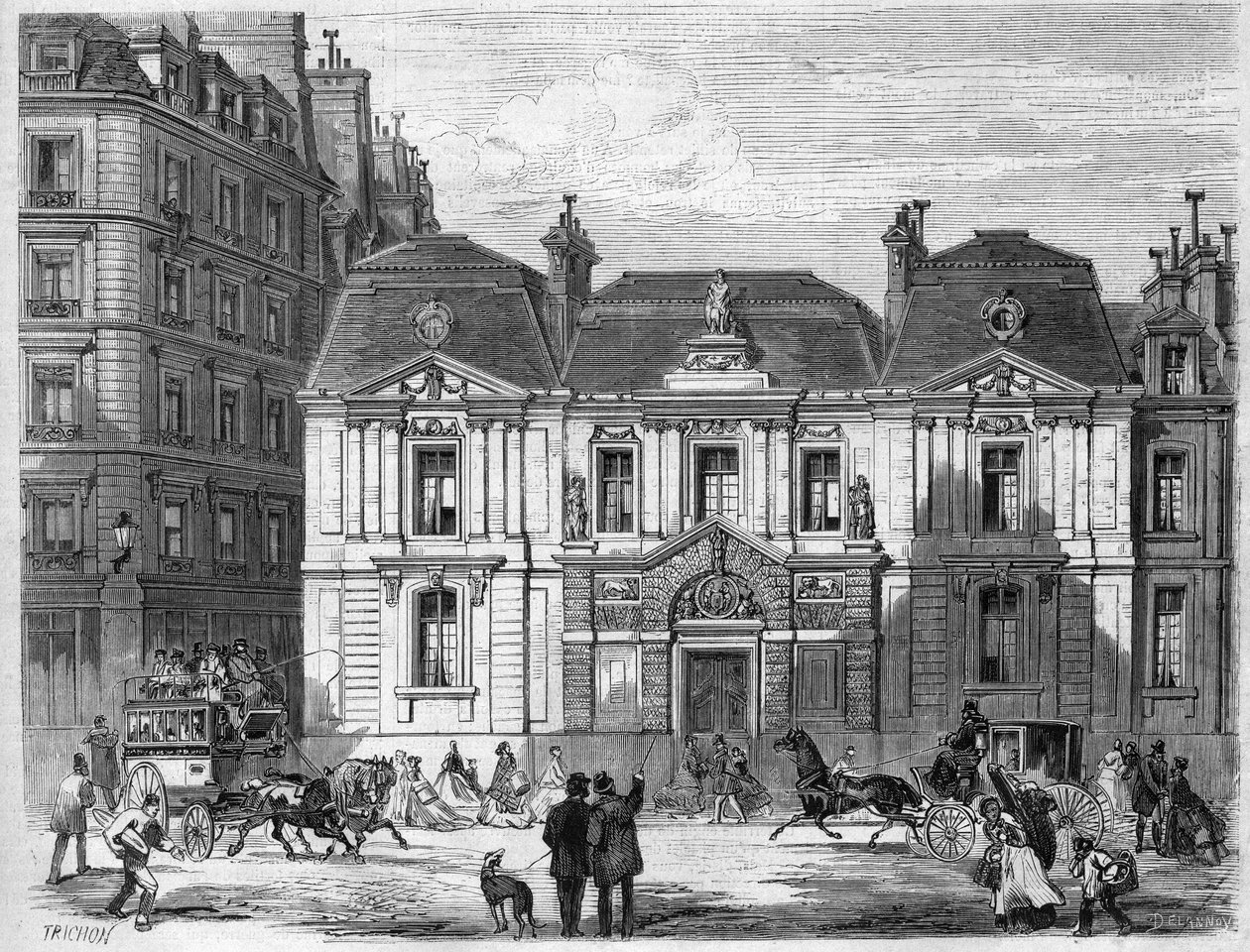 Hotel Carnavalet i gaden, der dengang hed Culture Sainte Catherine i Paris i dag Musee Carnavalet rue de Sevigne i Marais-kvarteret. Gravering i "" L