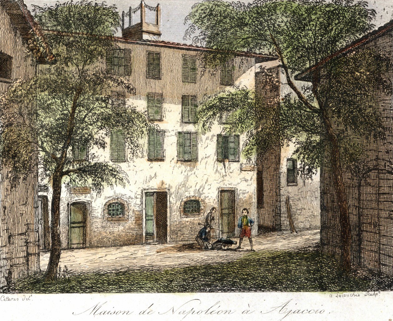 Napoleons hus i Ajaccio - Farvegravering 1800-tallet af Unknown artist