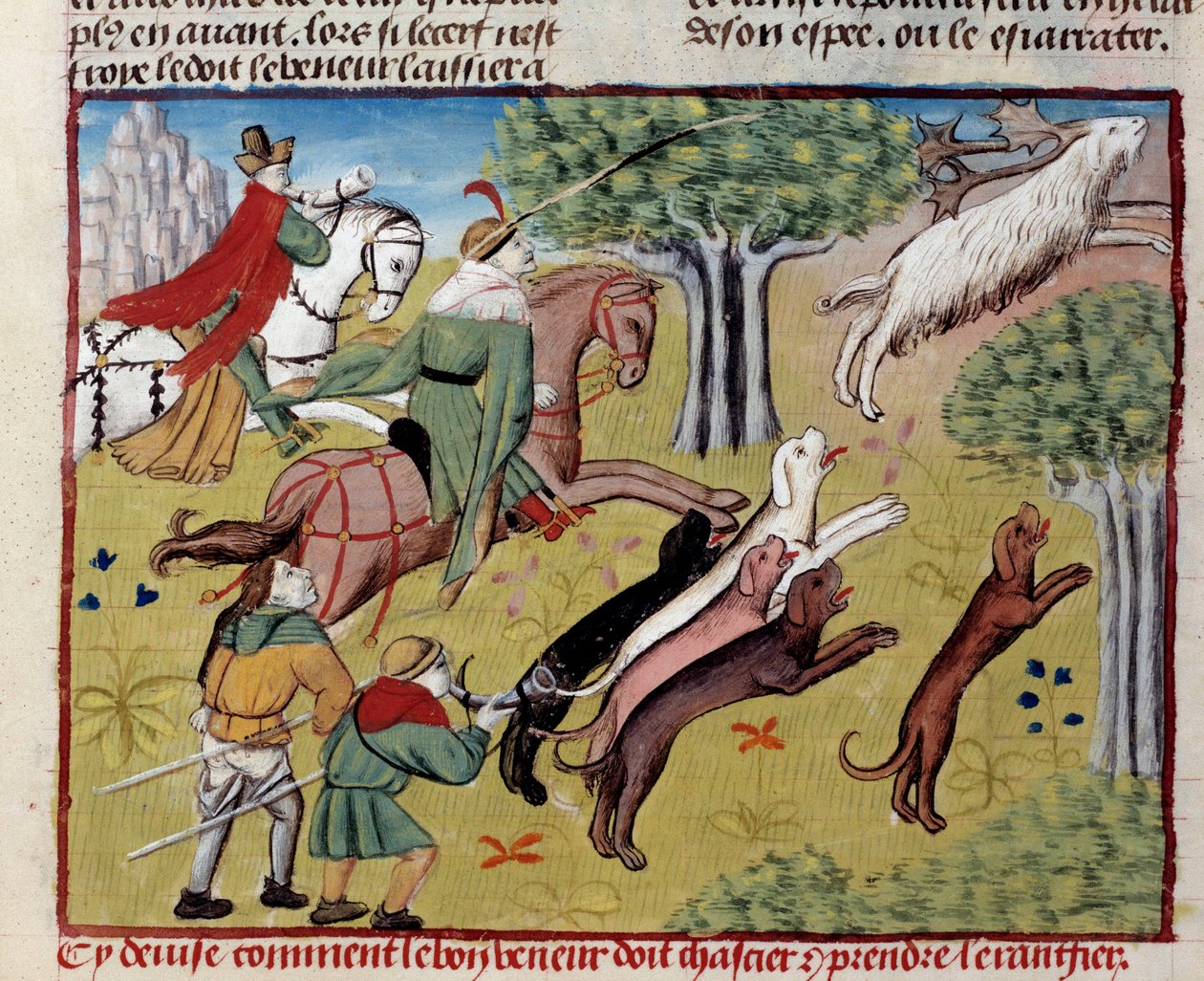 Sådan jages miniaturehjorten fra "The book of hunting"" af Gaston III Phoebus, greve af Foix, Lord of Bearn (1331-1391) af Unknown artist