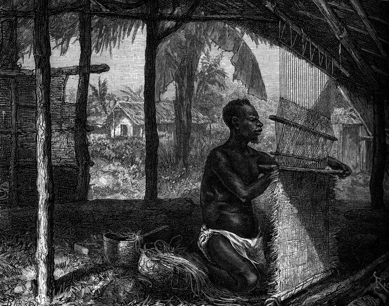 Human Zoo: væveren blødgjorde Gabon på verdensudstillingen i 1889. Indgravering i "" Le Journal de la jeunesse"" af Unknown artist
