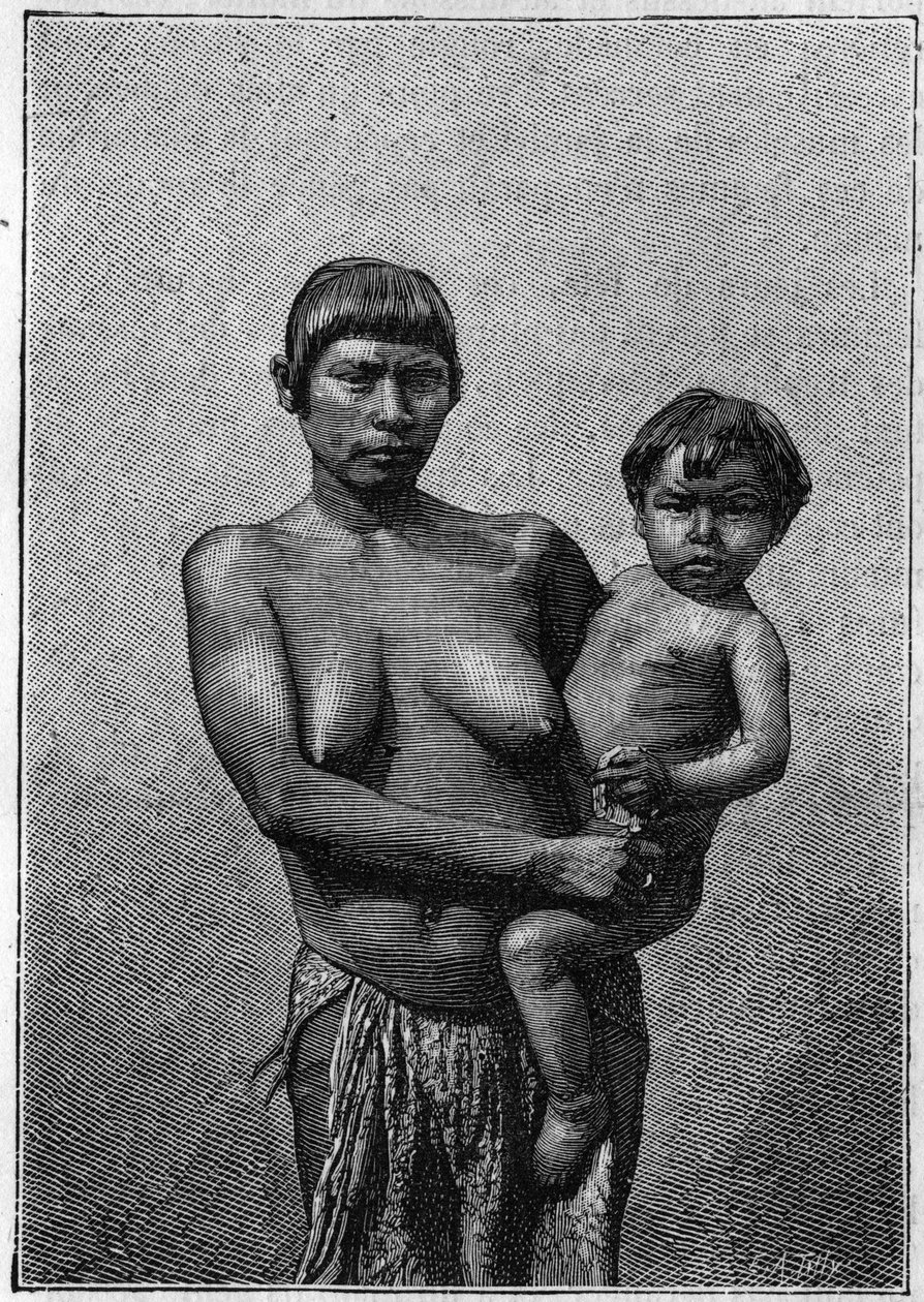Human Zoo: ung Galibi-kvinde (indianere) og hendes barn ved Jardin d