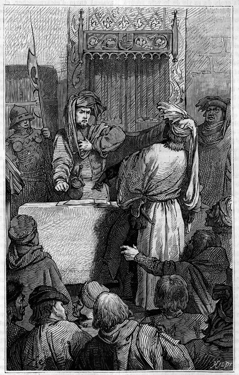 Hundredårskrigen - La Jacquerie (1358): købmanden Etienne Marcel (1315-1358) og echevinen Jean Maillart, en af lederne af det royalistiske parti, under Jacquerie, et oprør blandt bønderne mod den franske adel. Indgravering i "Le journal af Unknown artist