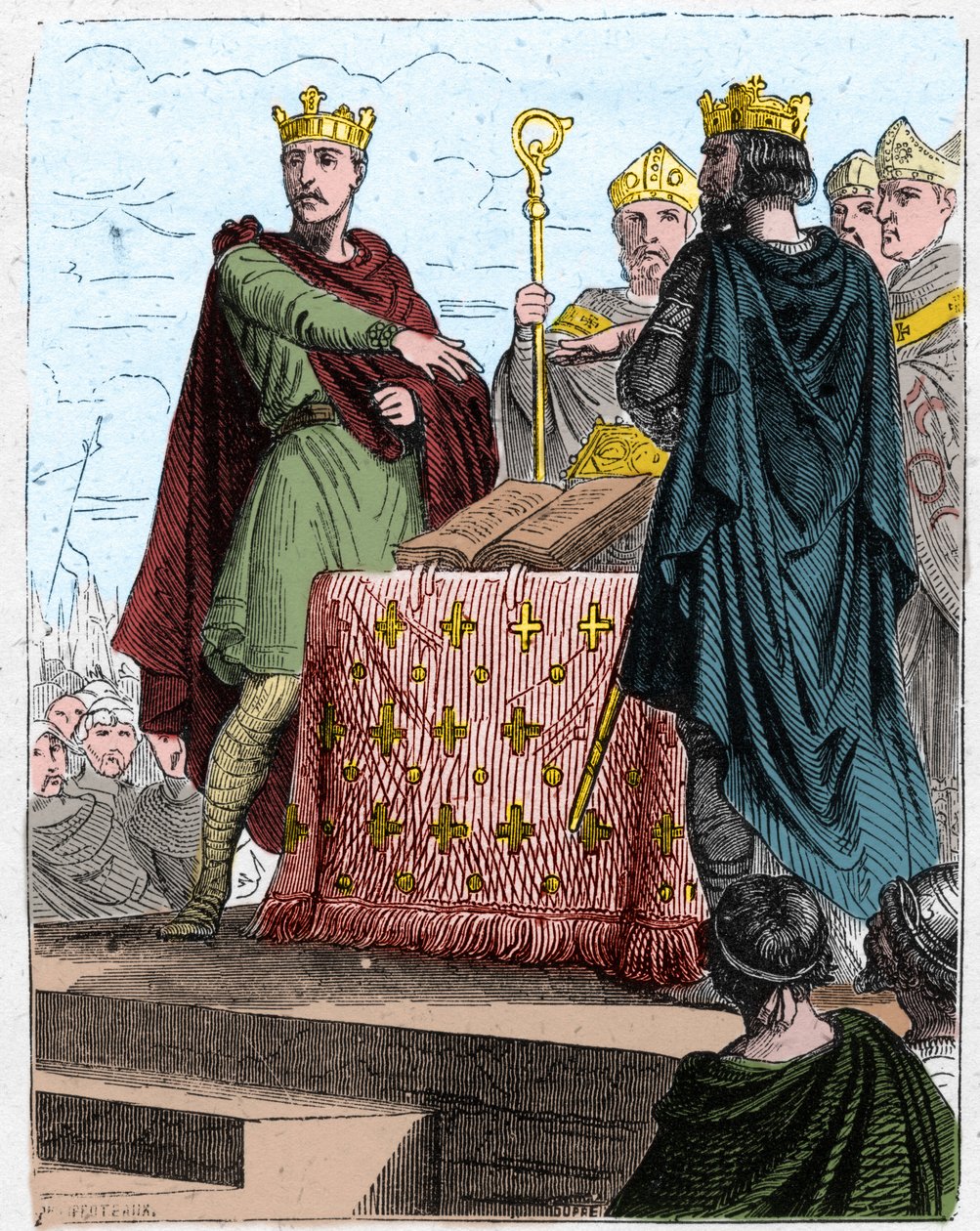 Hundredårskrig: Behandler Bretigny den 8. maj 1360 på slottet Bretigny (nær Chartres), mellem de befuldmægtigede for kong Edward III af England og Charles, søn af kong John II af Frankrig. af Unknown artist