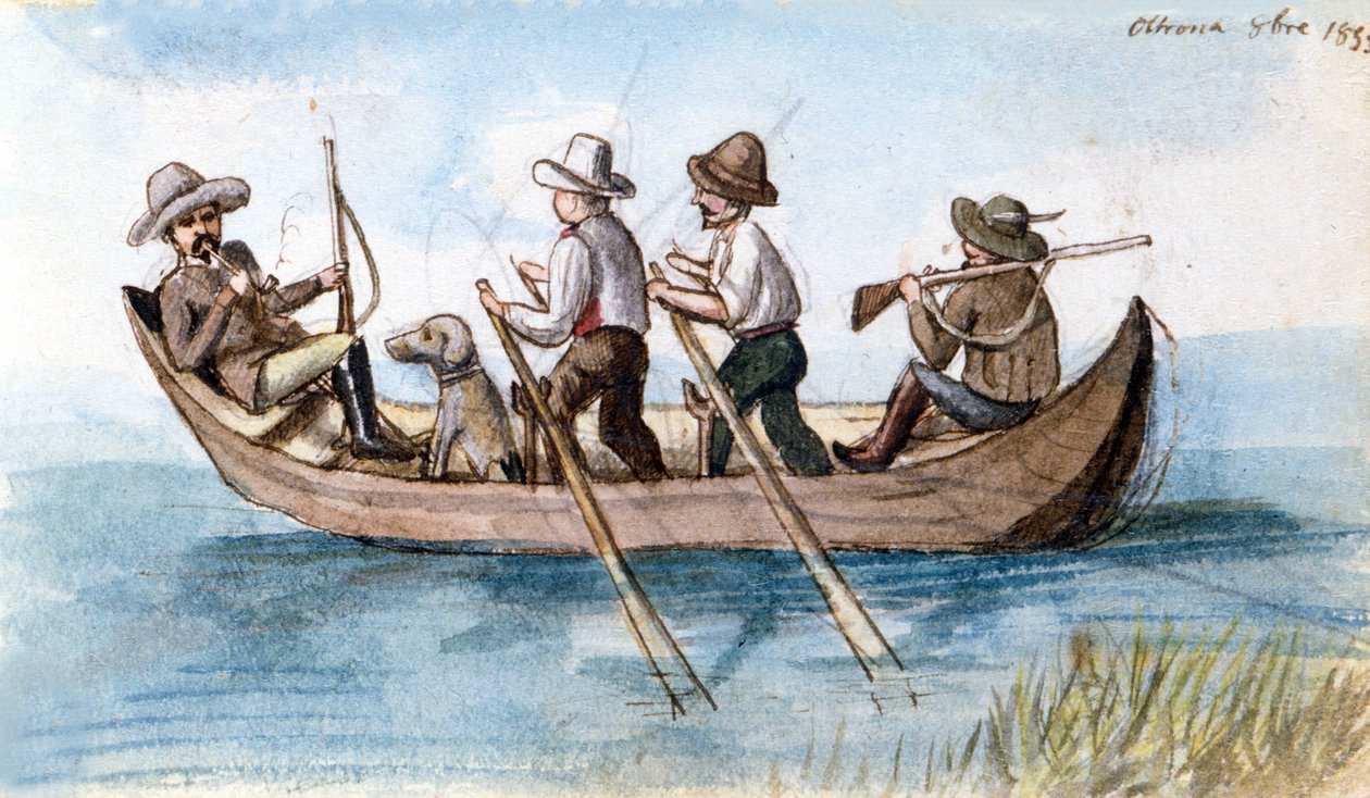 Jægere i mercet. Tegning af Unknown artist