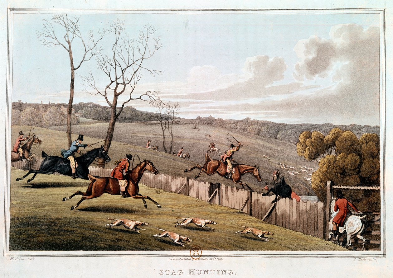 Jagt i England. 1800-tallets litografi. Paris, B.N. af Unknown artist