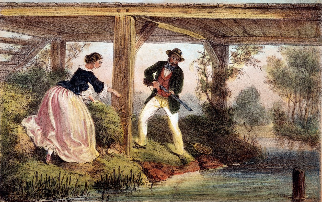 Jagt gedder i England. 1800-tals gravering. Gien, jagtmuseum af Unknown artist