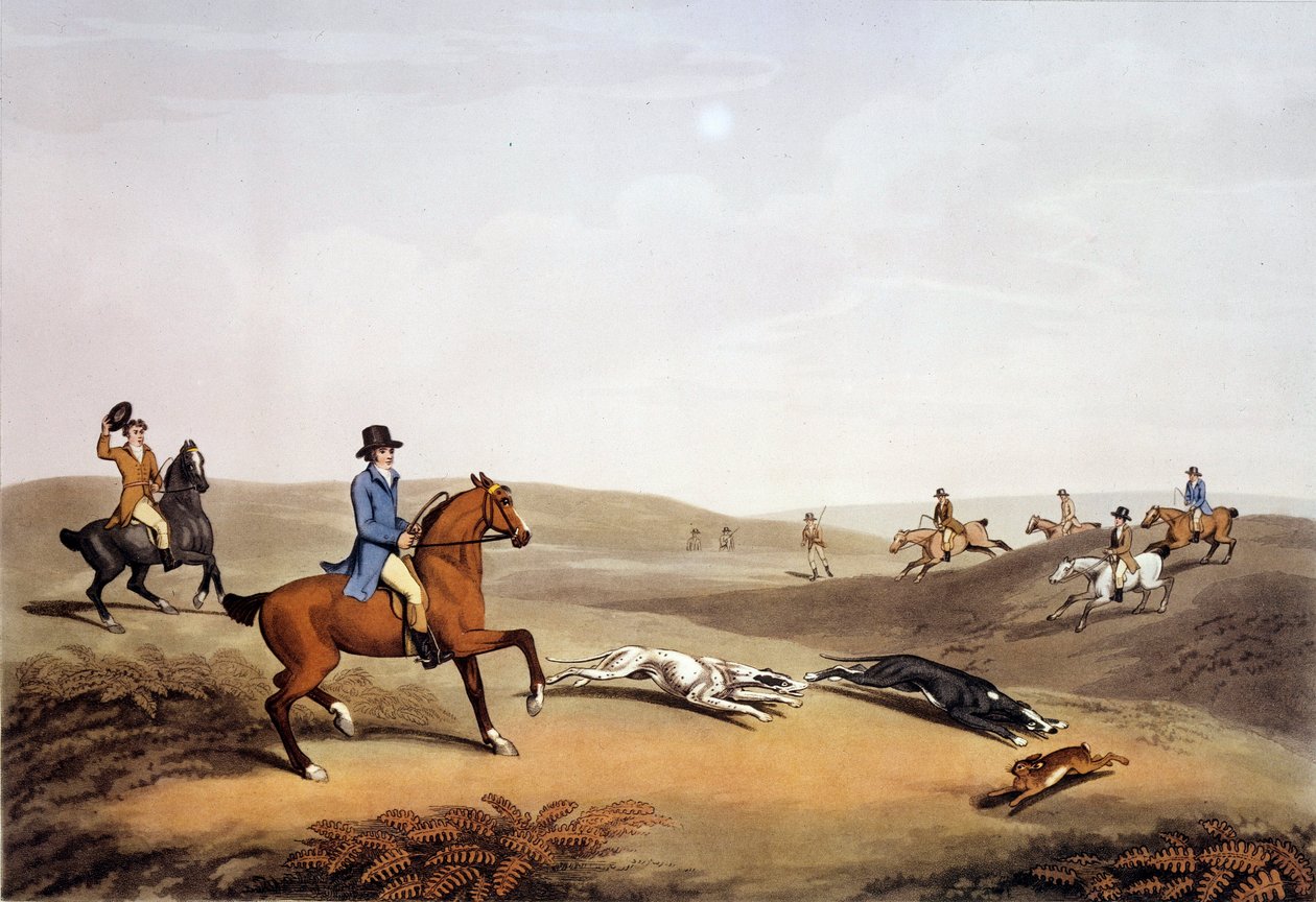 Jagtscene i England. 1800-tals gravering. Gien, jagtmuseum af Unknown artist