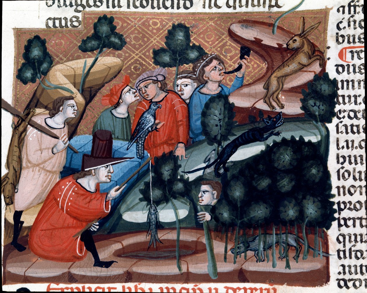 Jagtscener Miniature taget fra Justinian Code (Codex Justinianus), en samling love og institutioner udgivet under den romerske kejser Justinian I af Byzans (483-565) af Unknown artist