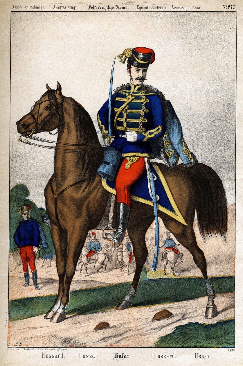 Hussard af den østrigske Armee. Gravering sd. 19. århundrede. af Unknown artist