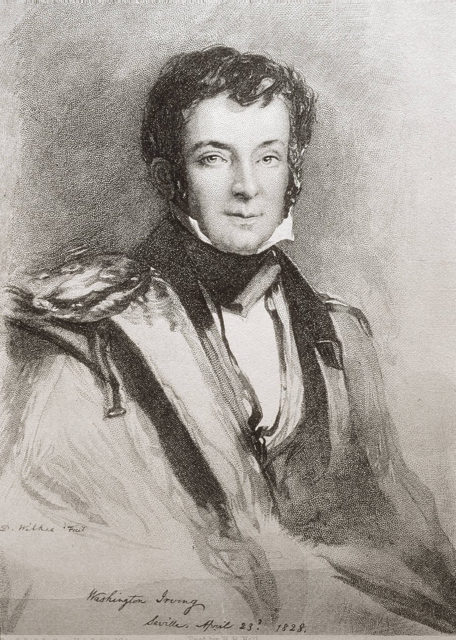 IRVING, Washington (1783-1859). Amerikansk romanforfatter og historiker. Portræt udført i Sevilla (1828). Litografi. af Unknown artist