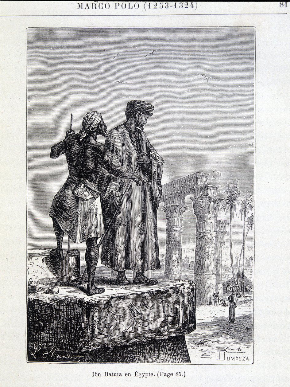 Ibn Battuta (1307-1377) i Egypten - i "" Discovery of the Earth"" af Jules Verne af Unknown artist