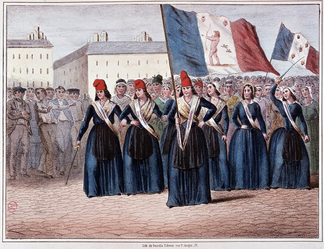Ikarere, vesuvianere og andre borgere, der opfordrer til øjeblikkelig afskaffelse af ægtemænd... i betragtning af det presserende lover ikke at kunne vente til den konstituerende forsamling (revolutionen i 1848). af Unknown artist