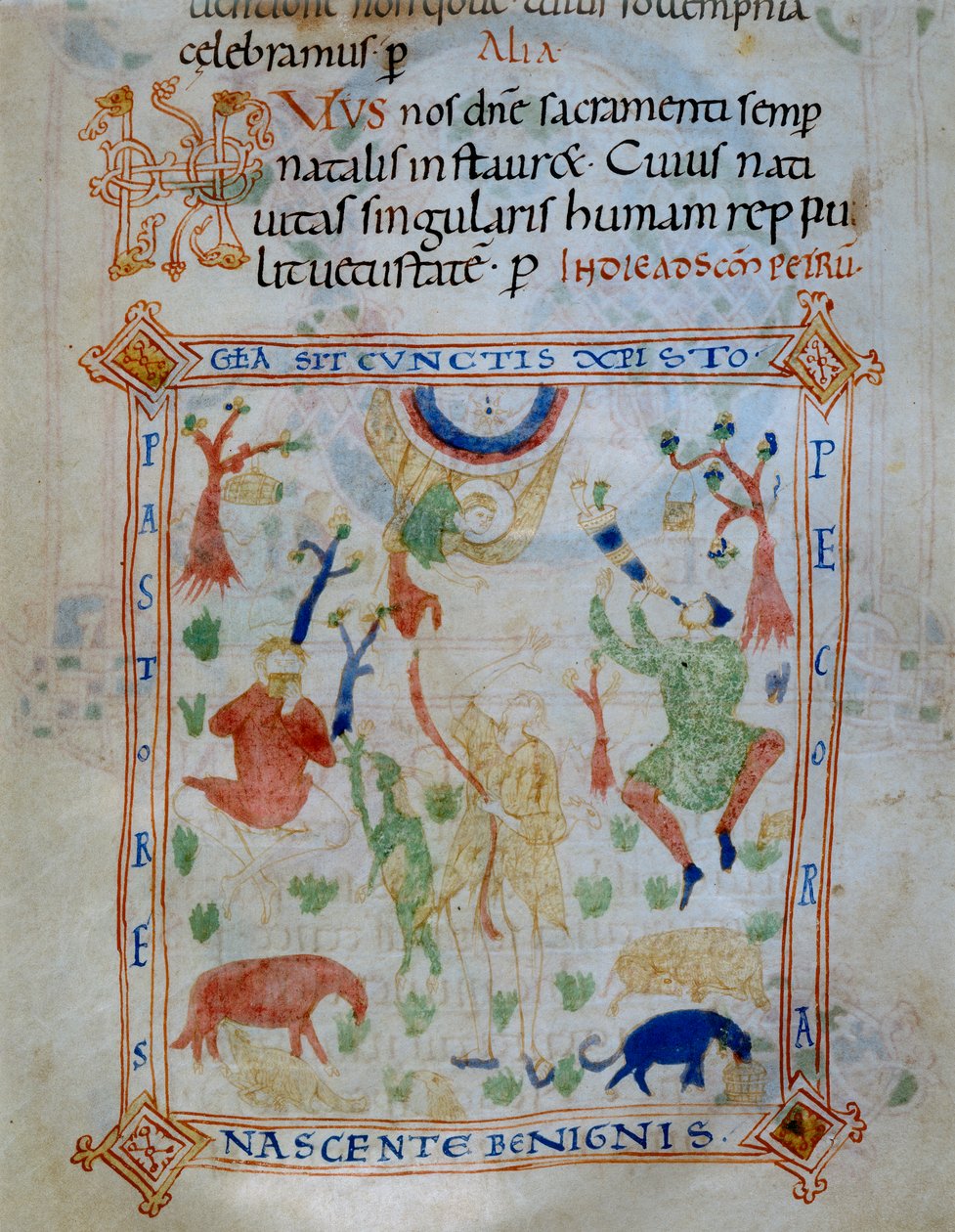 Illumineret side med får og hyrder, del af Varmondo-kodekset, omkring år 1000 af Unknown