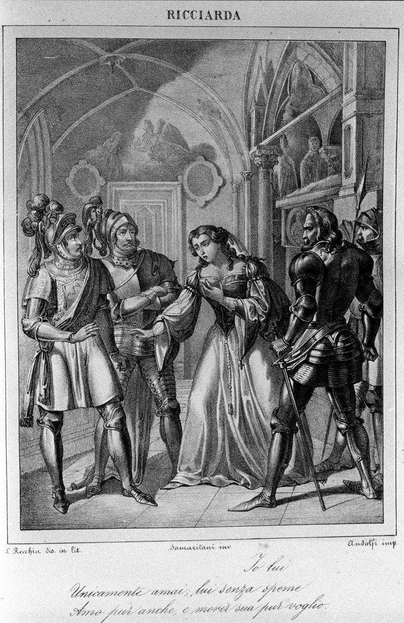 Illustration til tredje akt af "Ricciarda" af den italienske digter og dramatiker Ugo Foscolo (1778-1827) 1800-tallet af Unknown artist