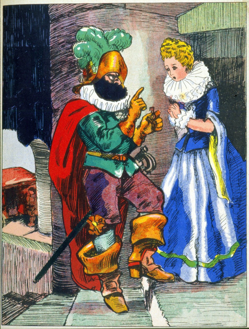 Illustration til Blue Beard Tales af Perrault, begyndelsen af det 20. århundrede (tryk) af Unknown Artist