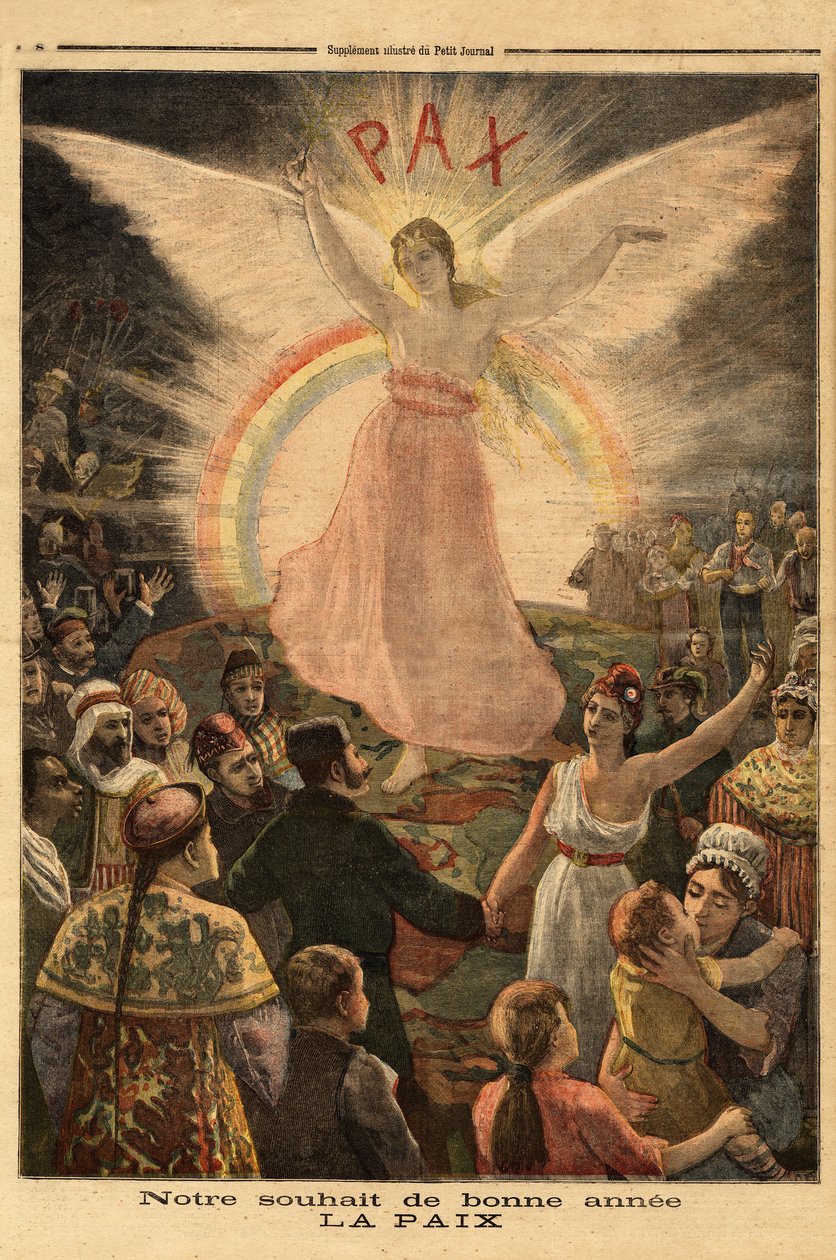 Illustration til nytårshilsner 1894, fred for alle nationer. Indgravering i "" Le petit journal"" 1/01/1894. Selvas samling. af Unknown artist