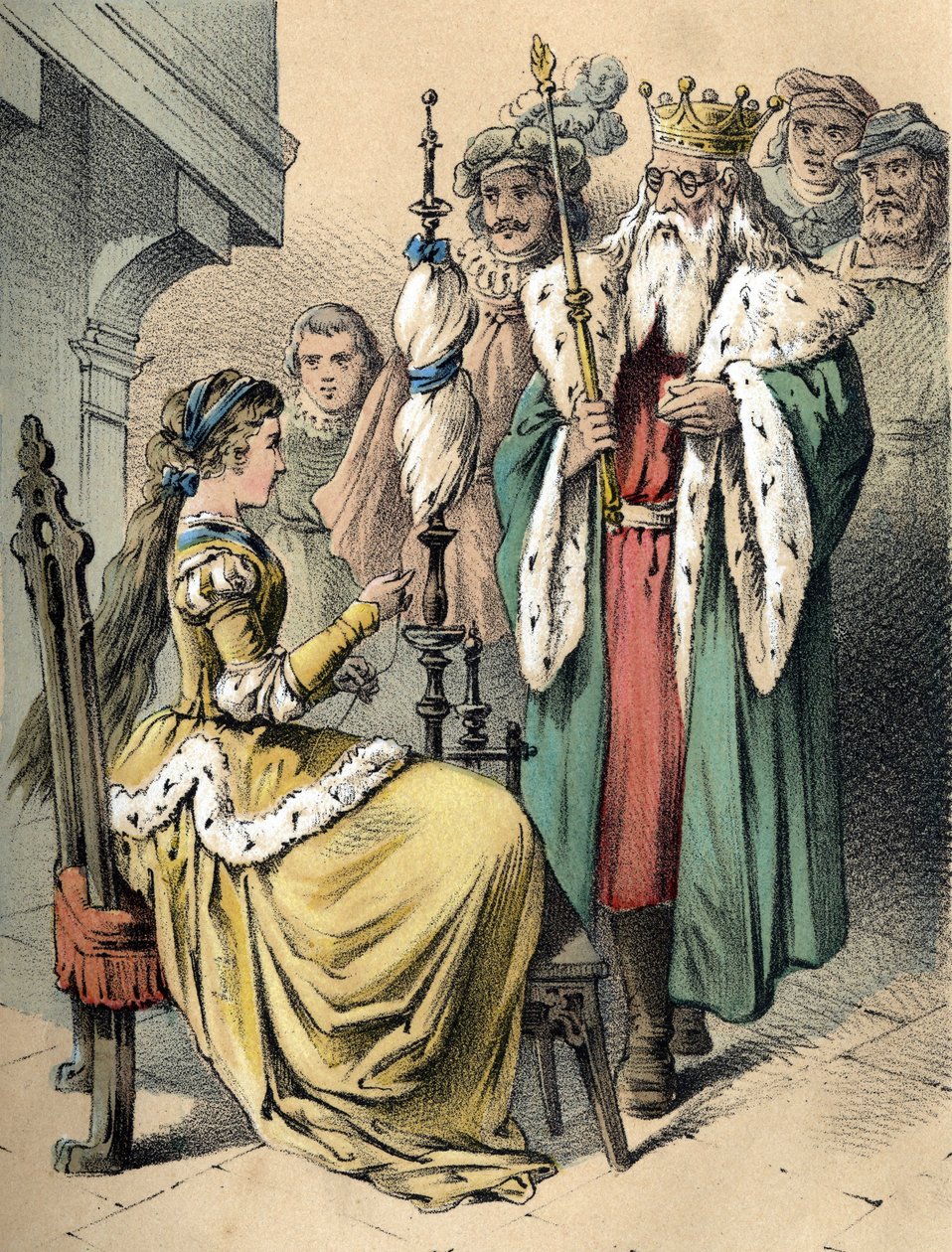 Illustration af Franz Hoffmanns fortællinger “” Tales et Fables - Weifsh¿ndchen und Breitf¿fschen””. Kromolitografi af det 19. århundrede. af Unknown artist