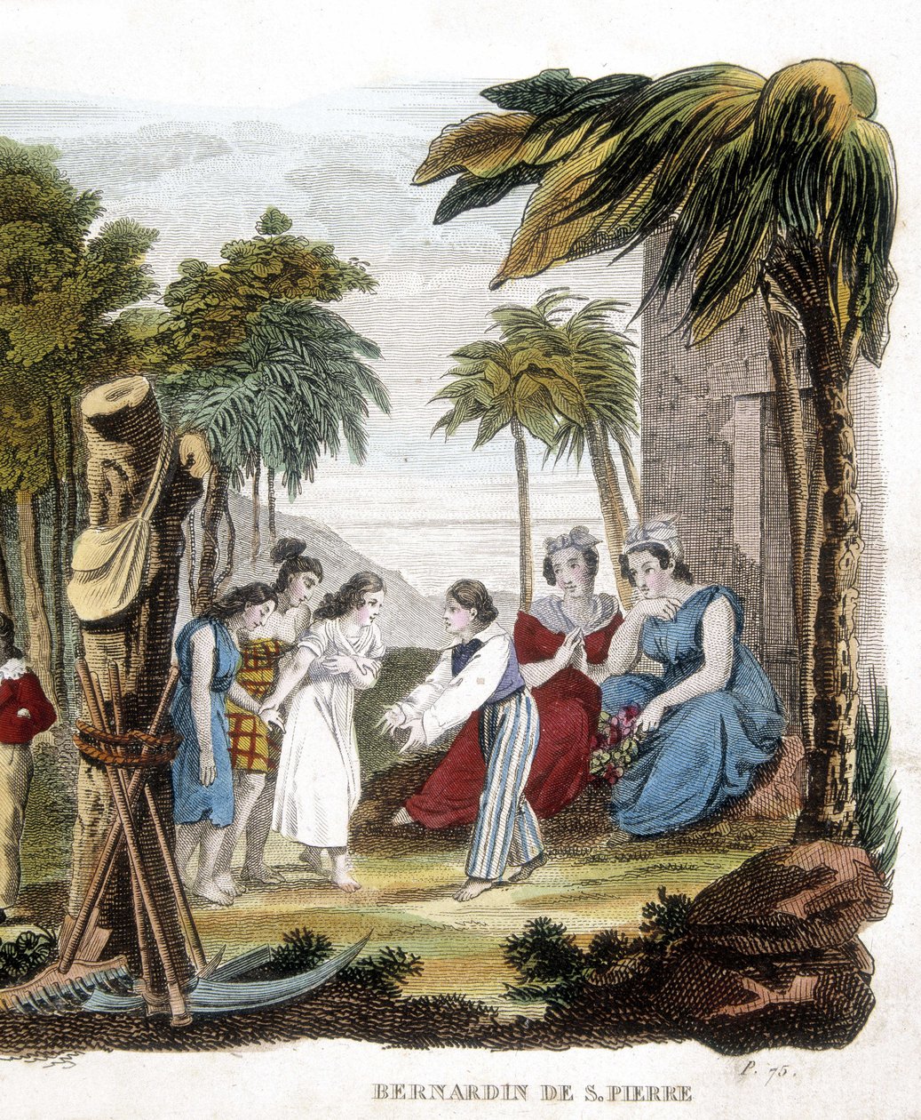 Illustration af "Paul og Virginie" af Bernardin de Saint Pierre (1737-1814). Indgravering af det 19. århundrede. af Unknown artist