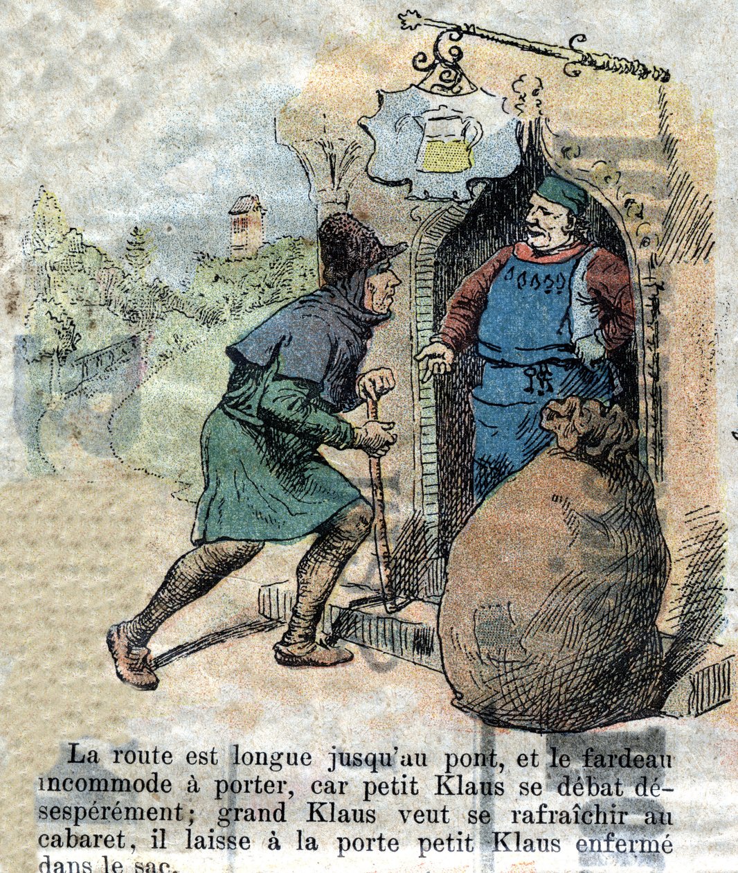 Illustration af slutningen af 1800-tallet til fortællingen af HC Andersen (1805-1875) "Store Claus og Lille Claus" (Klaus). Privat samling. af Unknown artist