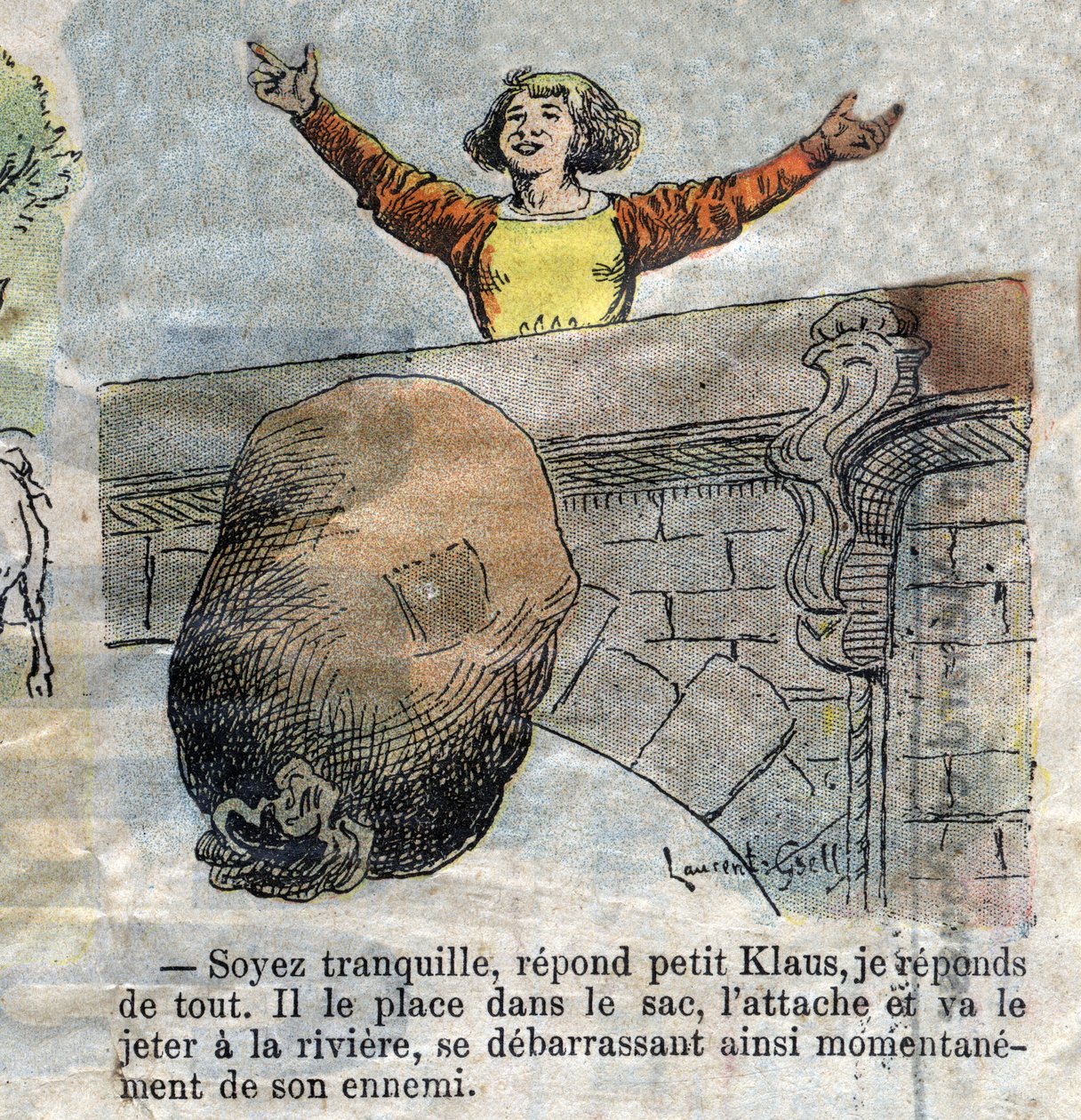 Illustration af slutningen af 1800-tallet til fortællingen af HC Andersen (1805-1875) "Store Claus og Lille Claus" (Klaus). Privat samling. af Unknown artist