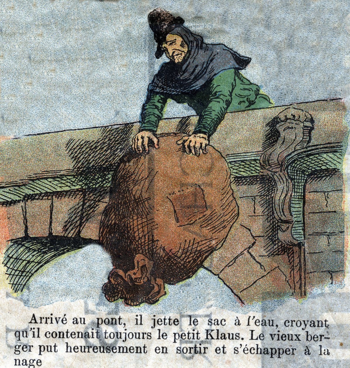 Illustration af slutningen af 1800-tallet til fortællingen af HC Andersen (1805-1875) "Store Claus og Lille Claus" (Klaus). Privat samling. af Unknown artist