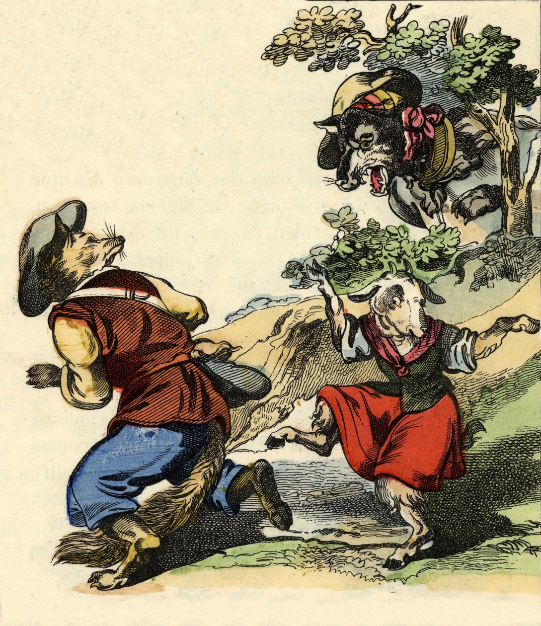 Illustration af fortællingen "Bon medor og Lille Chevrette". I “”Fortællinger fra hjemmet for de mindste””. Anonym gravering af det 19. århundrede. af Unknown artist