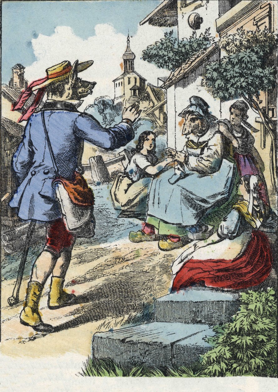 Illustration af fortællingen "Gode mor får"". I “”Fortællinger fra hjemmet for de mindste””. Anonym gravering af det 19. århundrede. af Unknown artist