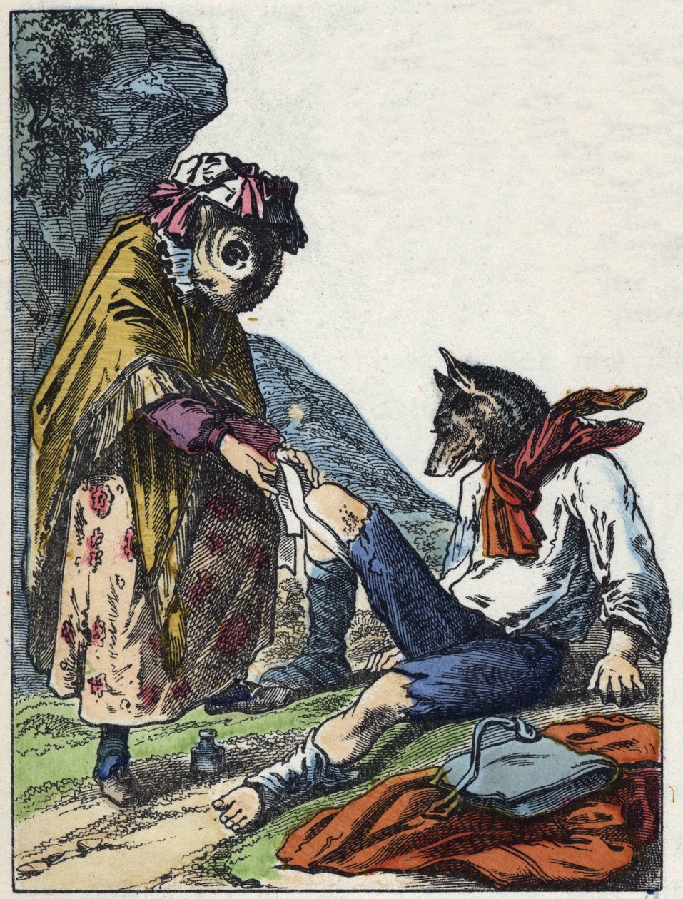 Illustration af fortællingen "Gode mor får"". I “”Fortællinger fra hjemmet for de mindste””. Anonym gravering af det 19. århundrede. af Unknown artist