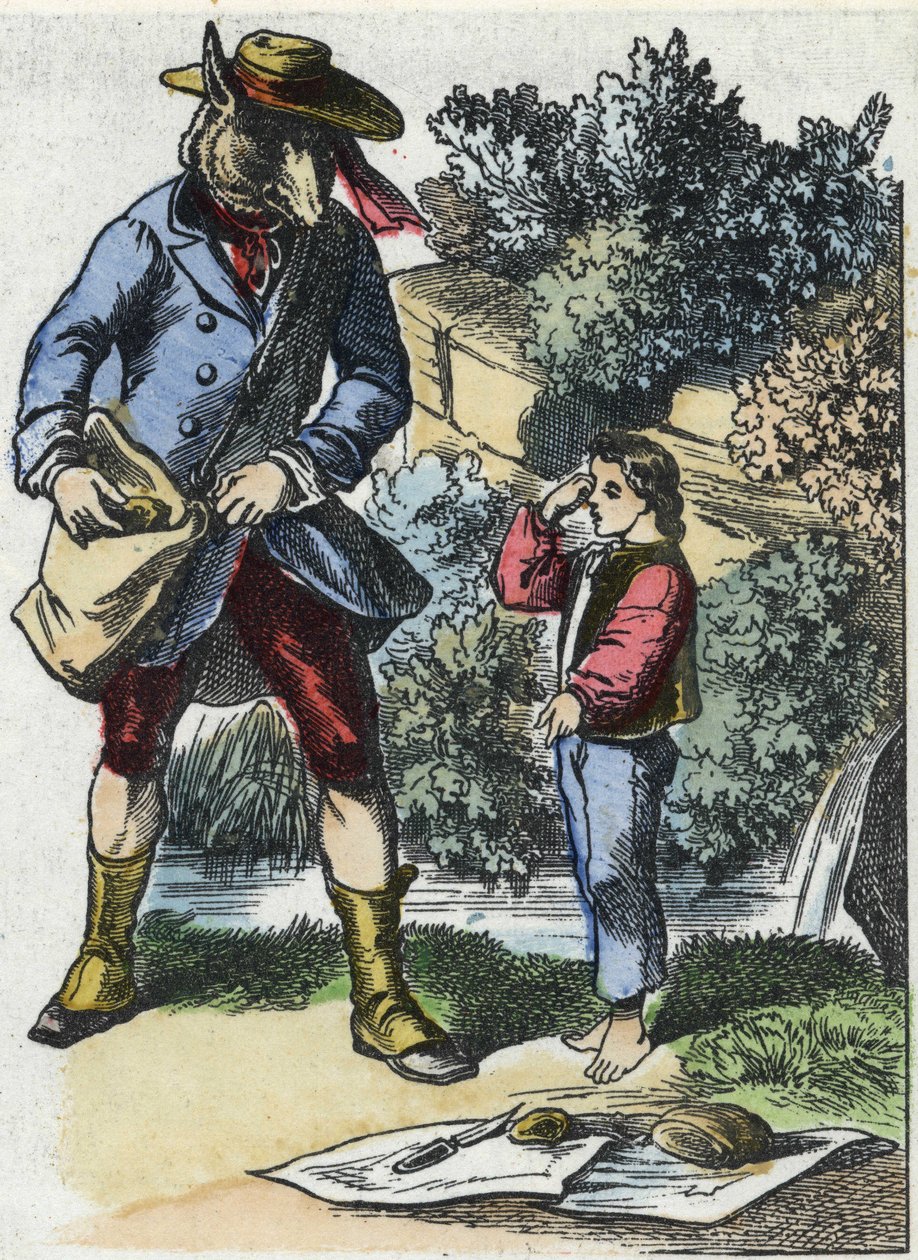 Illustration af fortællingen "Gode mor får"". I “”Fortællinger fra hjemmet for de mindste””. Anonym gravering af det 19. århundrede. af Unknown artist