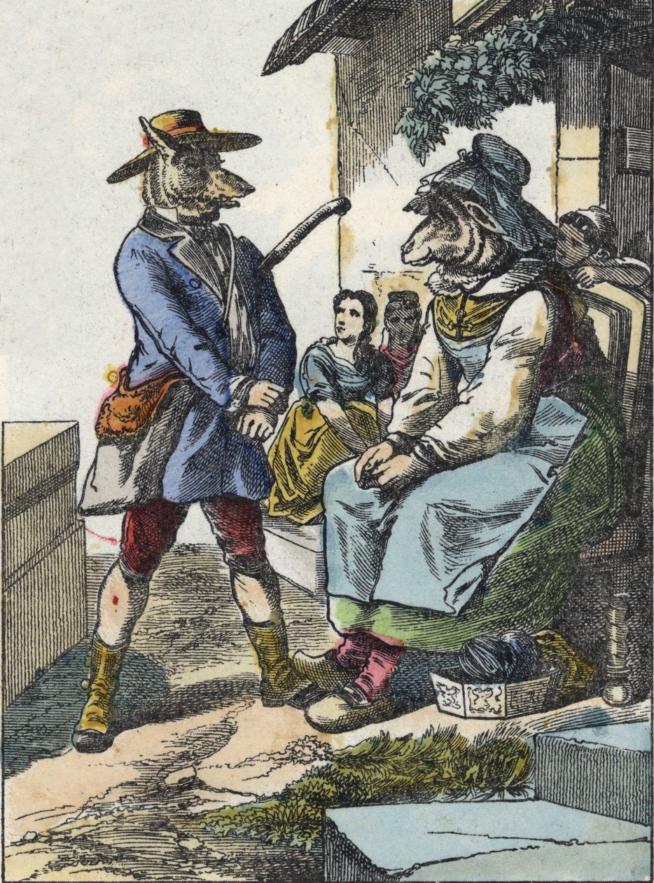 Illustration af fortællingen "Gode mor får"". I “”Fortællinger fra hjemmet for de mindste””. Anonym gravering af det 19. århundrede. af Unknown artist