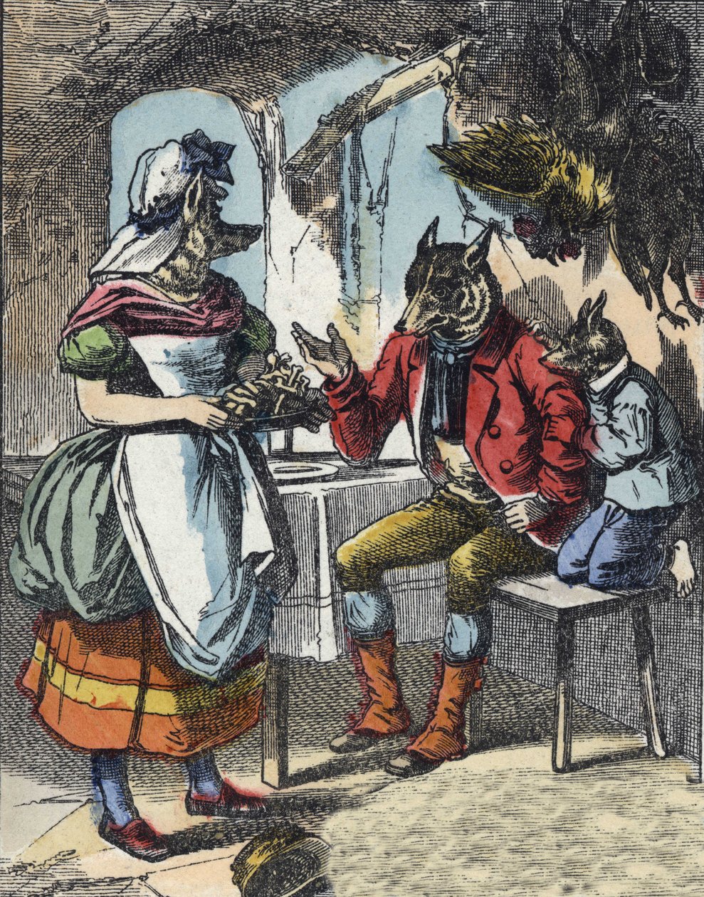 Illustration af fortællingen "Gode mor får"". I “”Fortællinger fra hjemmet for de mindste””. Anonym gravering af det 19. århundrede. af Unknown artist