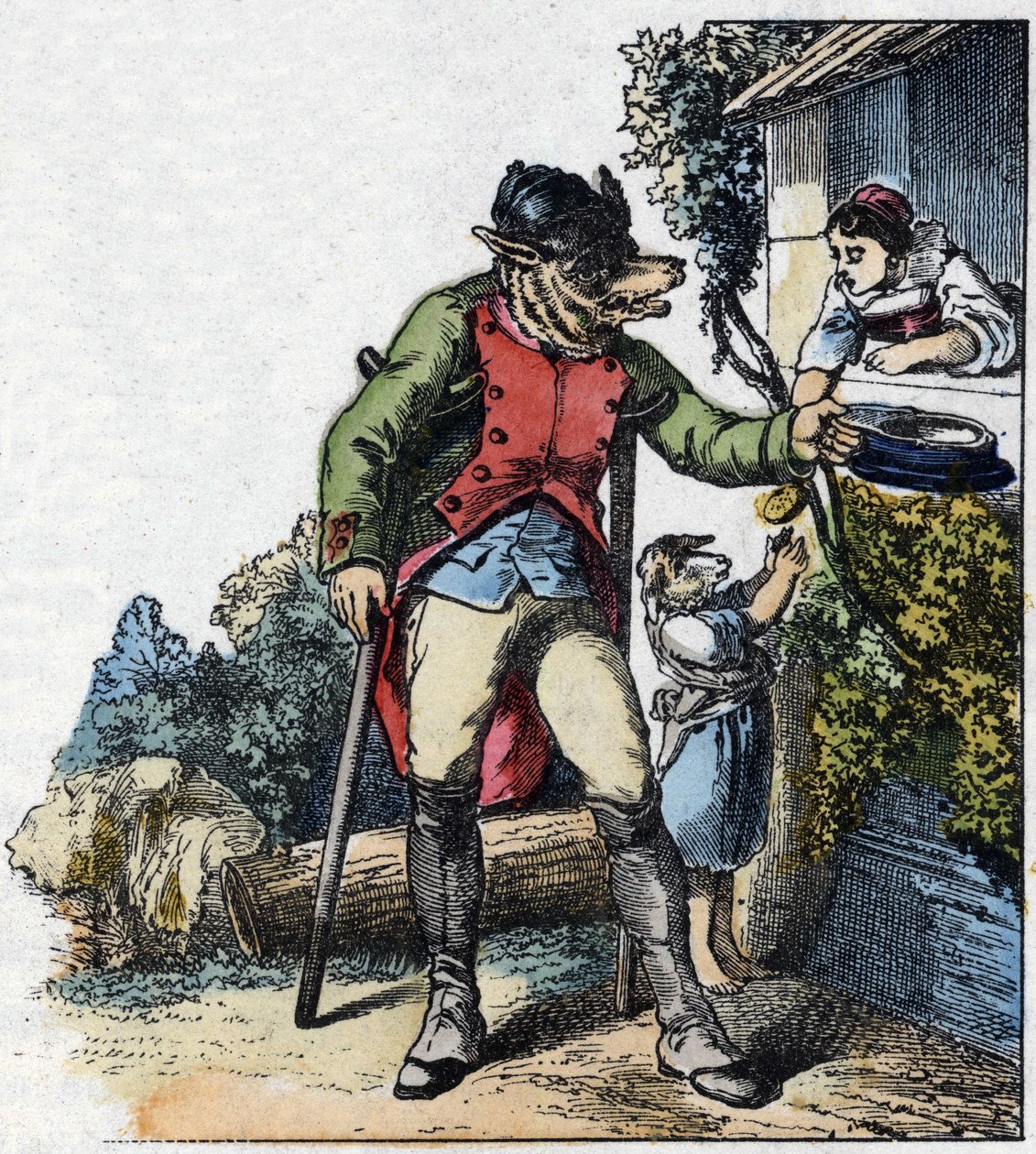Illustration af fortællingen "Gode mor får"". I “”Fortællinger fra hjemmet for de mindste””. Anonym gravering af det 19. århundrede. af Unknown artist