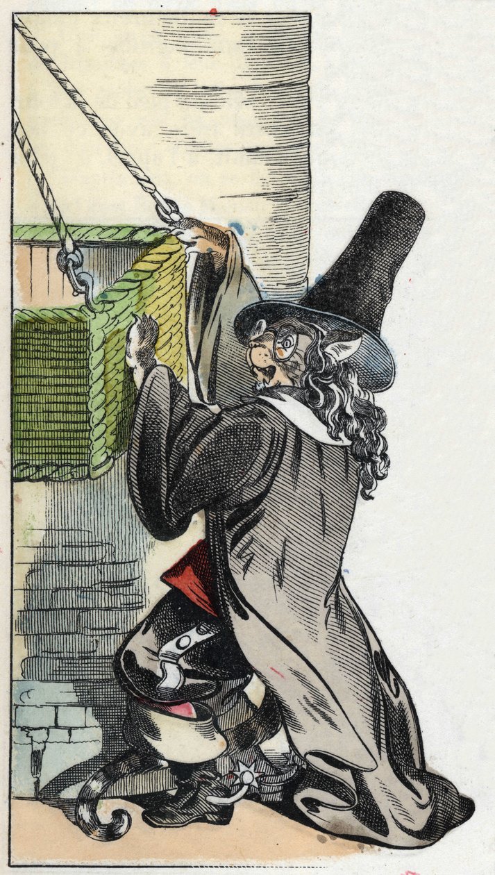 Illustration af fortællingen "Den frygtelige Raminagrobis og musene""" tegner fabler af Jean de la Fontaine. I “”Fortællinger fra hjemmet for de mindste””. Anonym gravering af det 19. århundrede. af Unknown artist