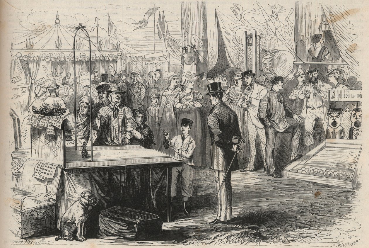 Kejserprins Eugene Louis Joseph (1856-1879) ved festen i Fontainebleau. Han forsøger at dekoificere en marionet ved hjælp af en bold, der hænger i en snor. Indgravering i "The Universe illustrious" af Unknown artist