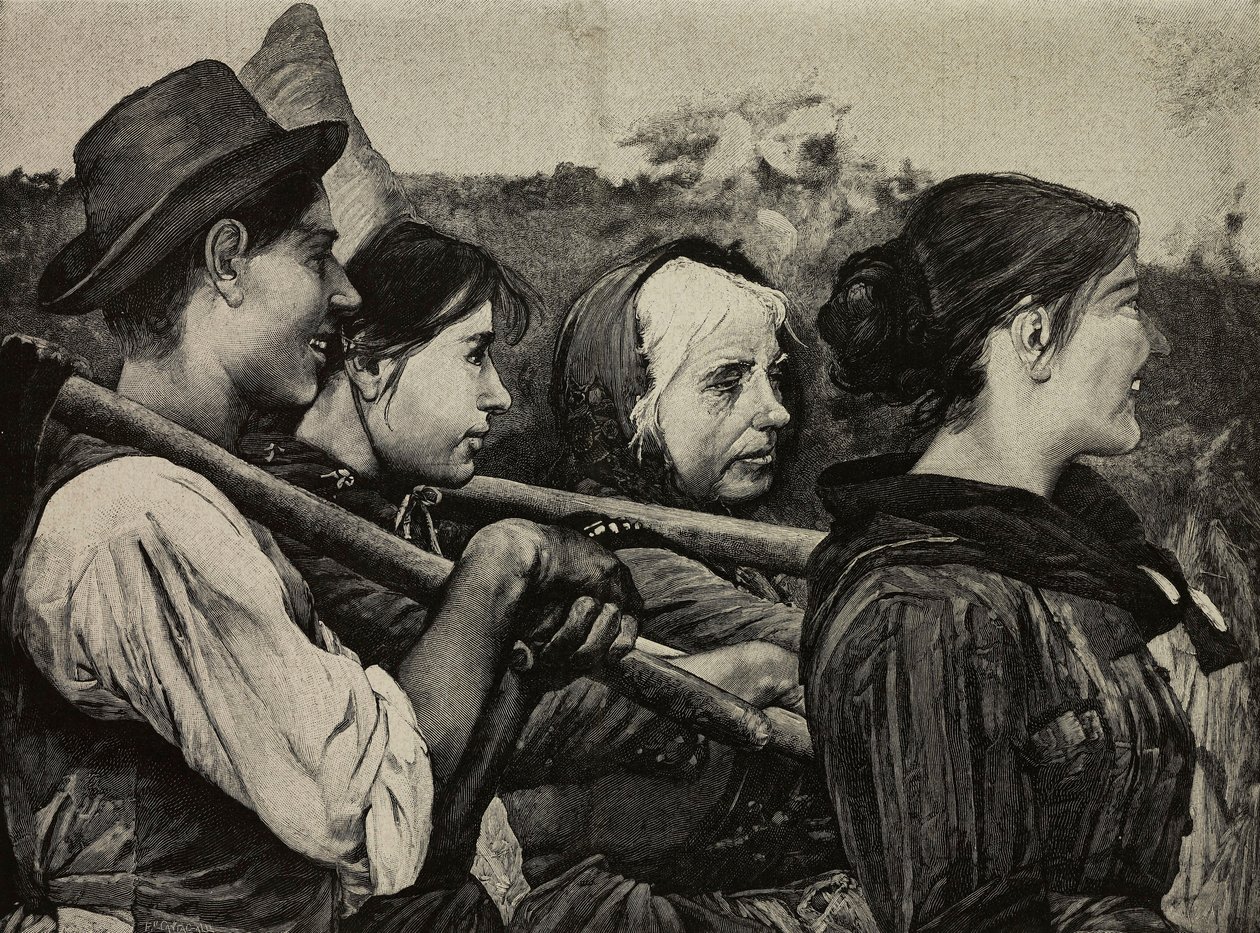 In the Fields, maleri af Egisto Ferroni (1835-1912), stik af F Cantagalli efter et fotografi af G Brogi fra L
