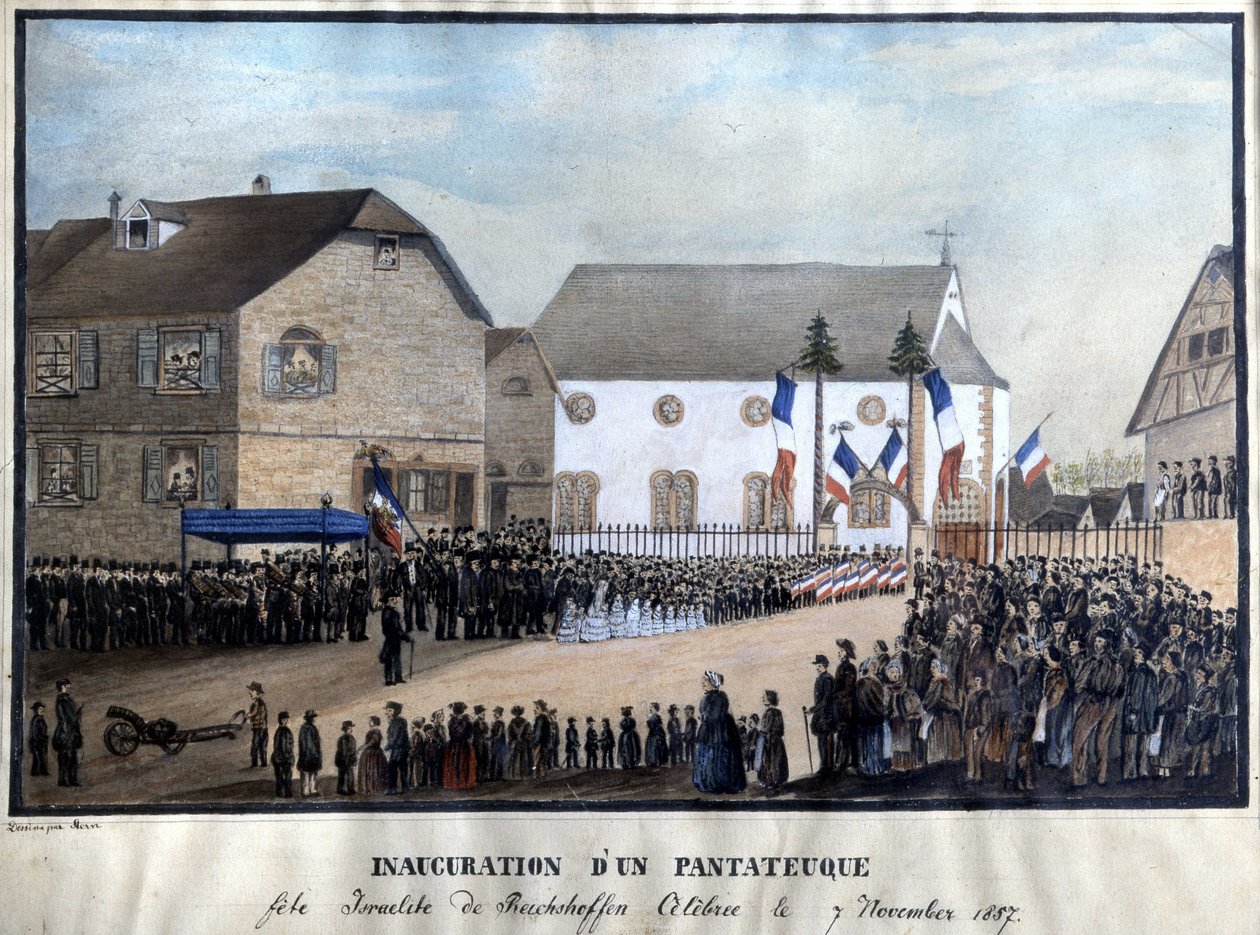 Indvielse af en pentateuch, jødisk højtid i Reichshoffen fejret den 7/11/1857. af Unknown artist