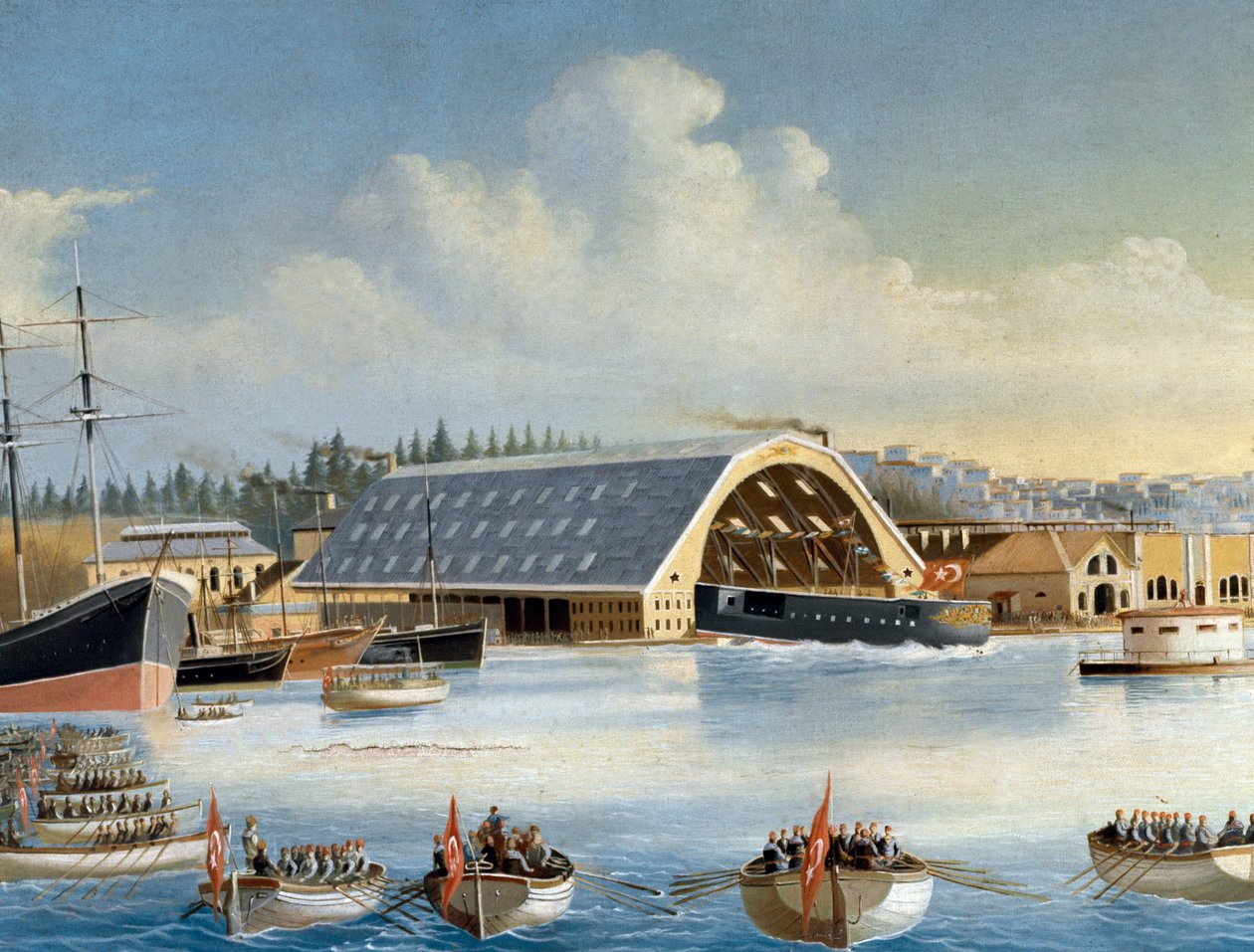 Indvielse af et skib i Taskizak-værftet i 1880 Detalje. Maleri. Istanbul, Søfartsmuseet af Unknown artist