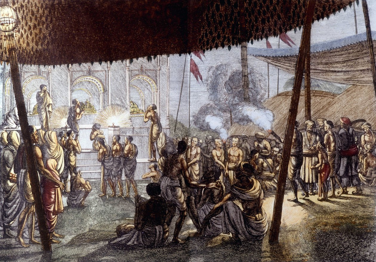 Indisk kultur og civilisation: Kærlighedsfest i Krishna, Indien. Indgravering 1808. af Unknown artist