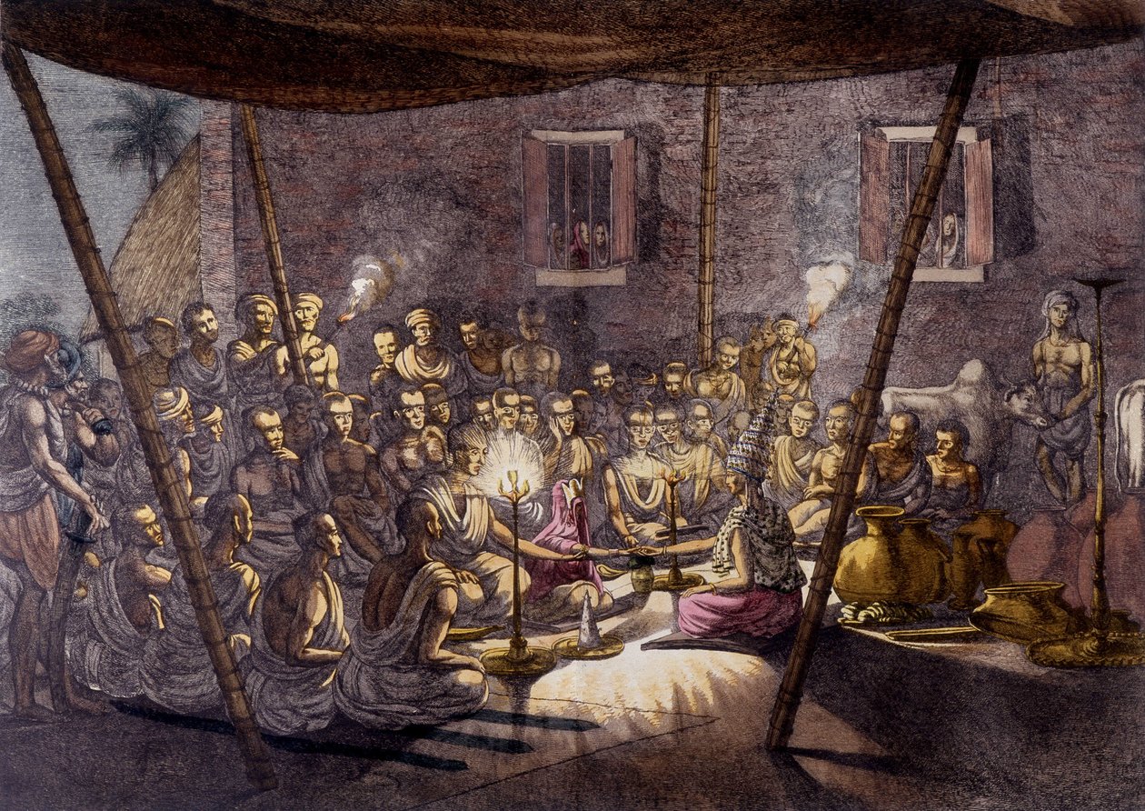 Indisk kultur og civilisation: Bryllupsceremoni i Indien. af Unknown artist