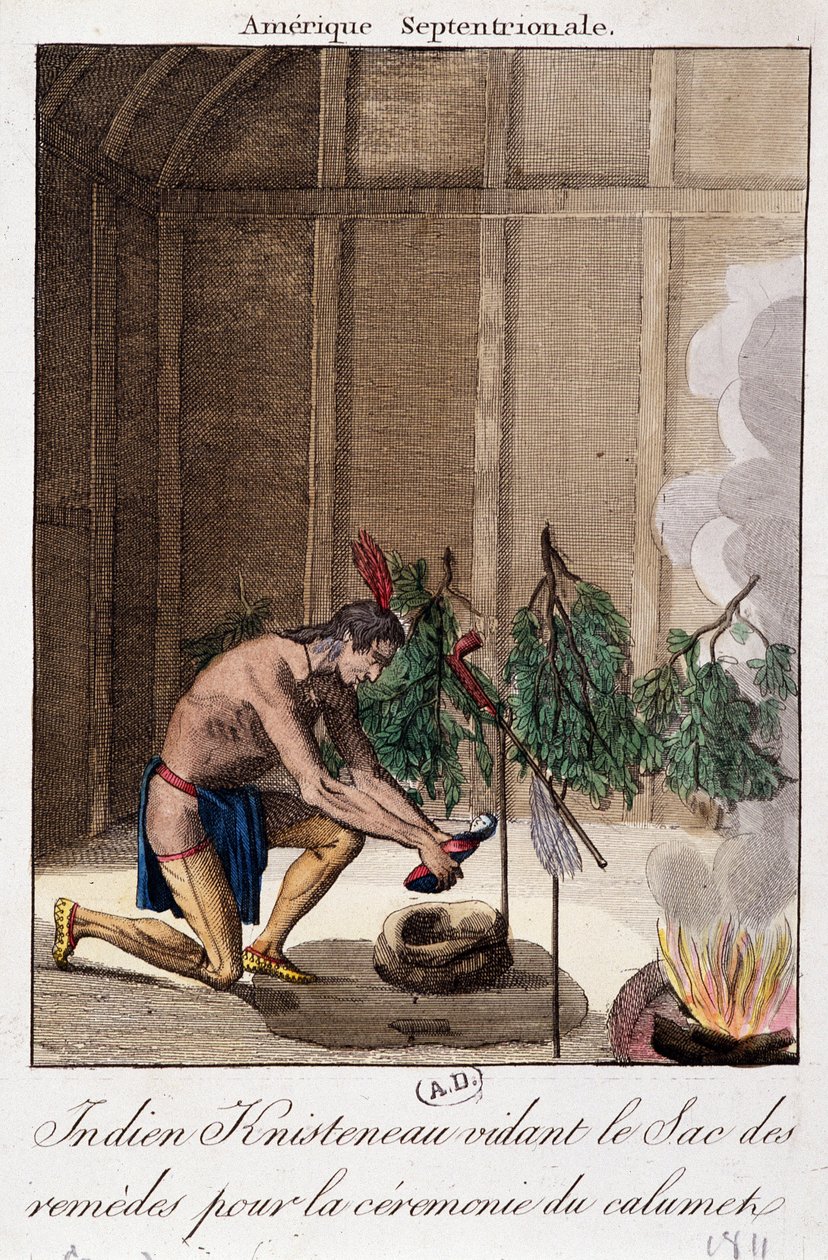 Indiske Knisteneau tømmer posen med remedier til calumet-ceremonien af Unknown artist