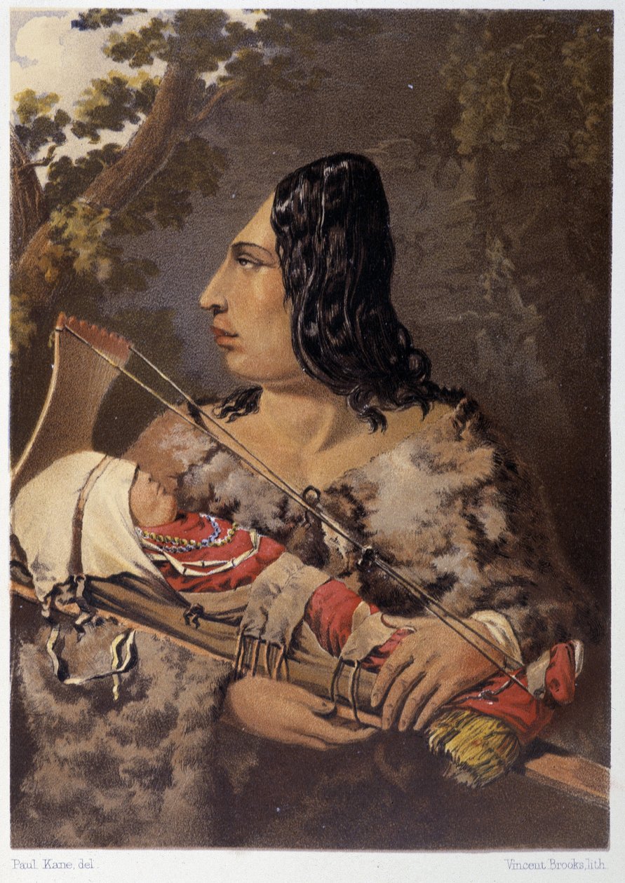 Indisk kvinde og hendes baby - i "" Vandring af en kunstner blandt indianerne i nordamerika"" af Paul Kane, Longmans & Roberts, London af Unknown artist