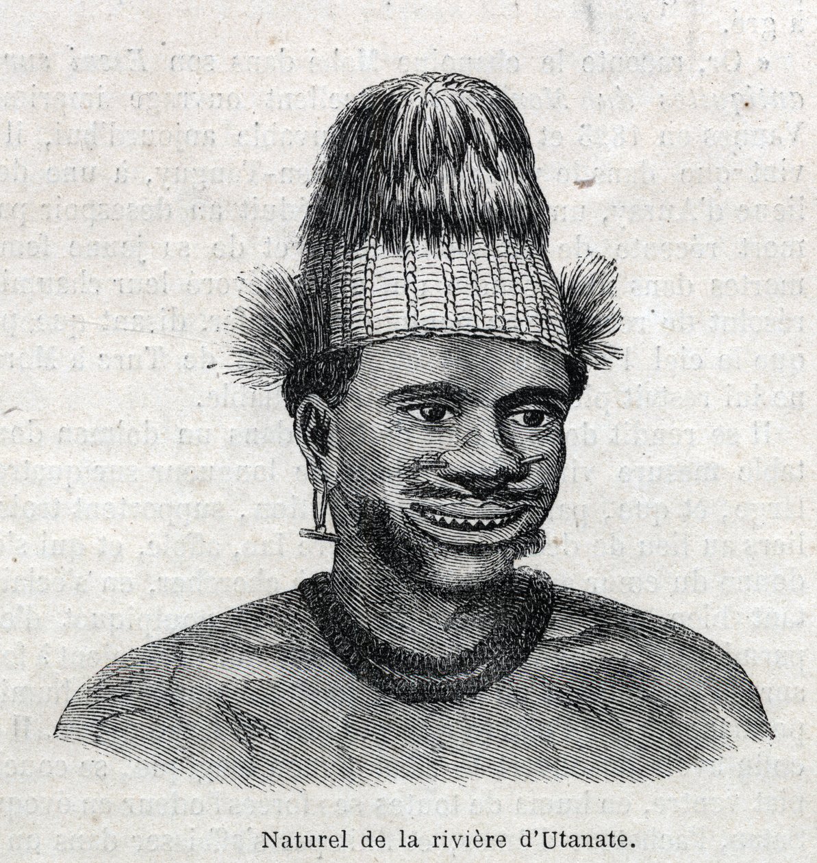 Indfødte folk i New Guinea (New Guinea): naturligt i Utamate-floden. Indgravering i "The Illustrous Universe" af Unknown artist