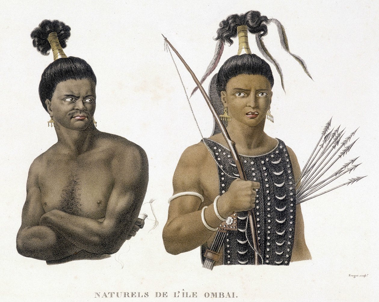 Oprindelige folk på Ombai Island. af Unknown artist