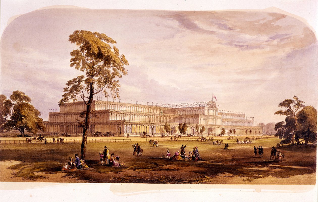 Industriel revolution: udsigt over Crystal Palace, bygget af Joseph Paxton til verdensudstillingen i 1851 i London (Hyde Park) 1800-tallet af Unknown artist