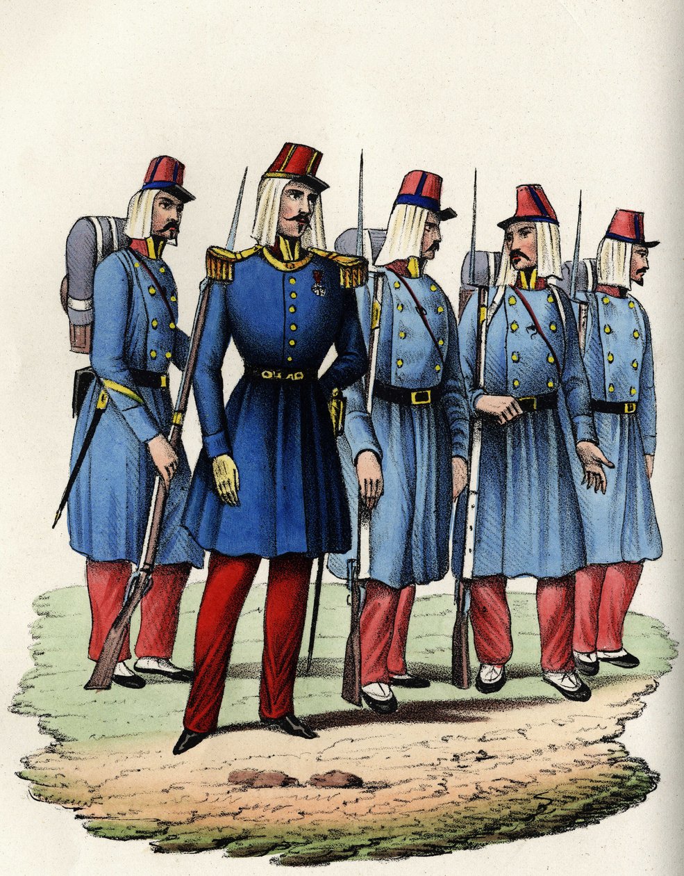 Infanteri af den franske hær af Afrika; officer, underofficer og soldater i Algeriet i 1830. I “” Storia d