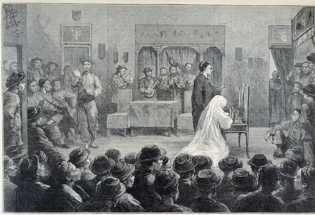 Inde i et kinesisk teater i Californien, mod slutningen af det 19. århundrede. af Unknown artist