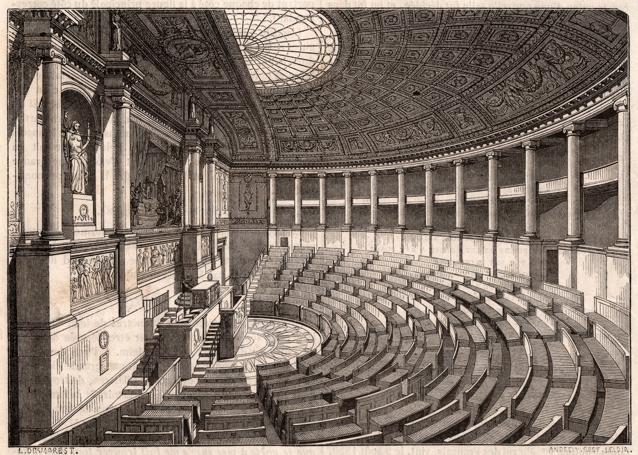 Indefra set af Deputeretkammeret (Nationalforsamlingen), tidligere kaldet Palais Bourbon, Paris, Frankrig af Unknown